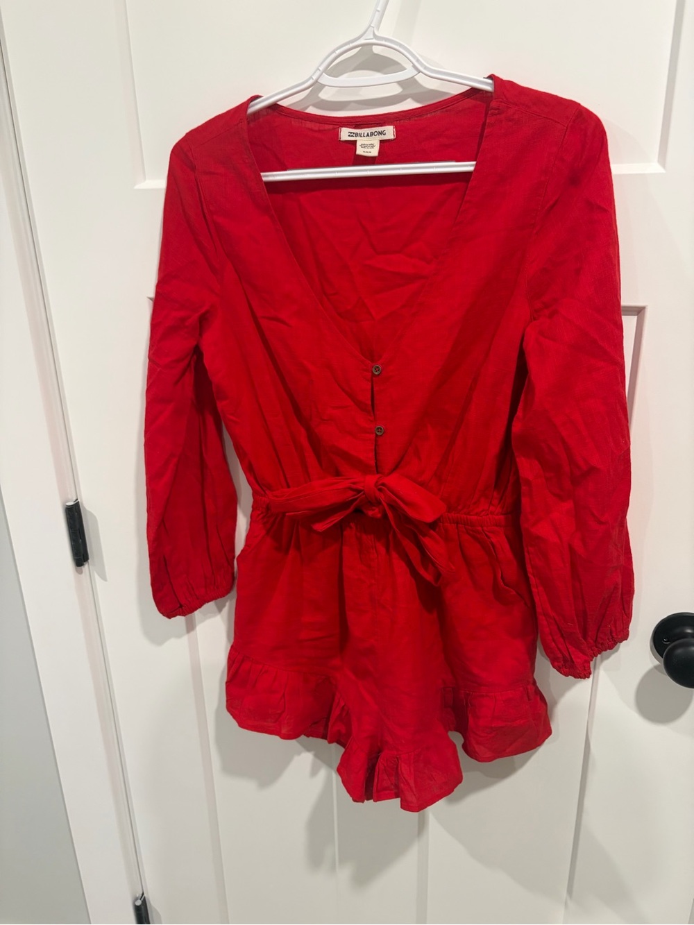 Billabong Red Long-Sleeve Tie-Waist Romper